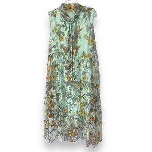 Bellambra‎ Dress Silk Blend Floral Sheer Long Maxi Aqua Blue Green Brown Size S